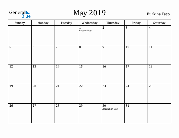 May 2019 Calendar Burkina Faso