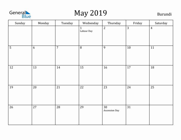 May 2019 Calendar Burundi