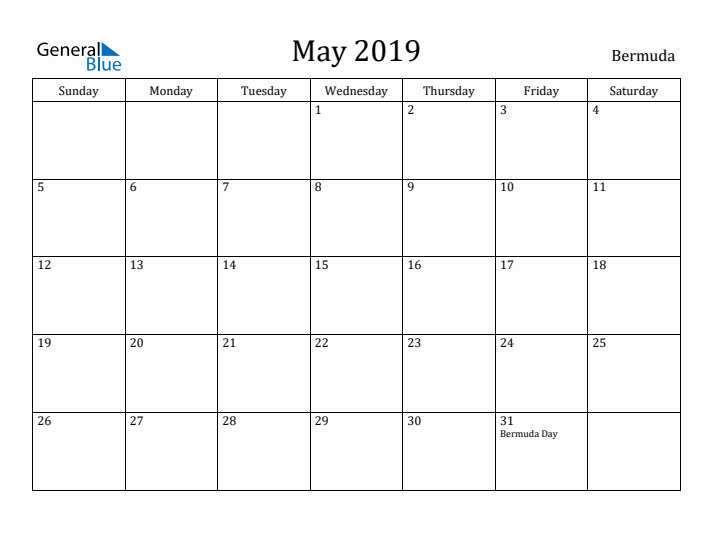 May 2019 Calendar Bermuda