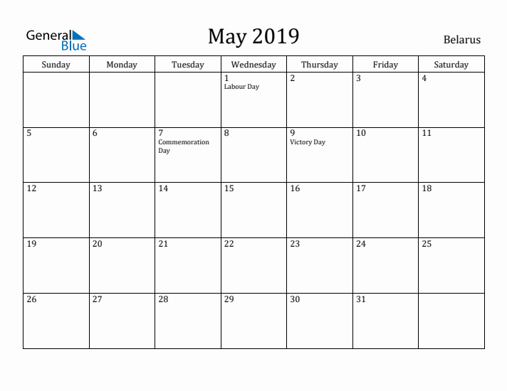 May 2019 Calendar Belarus