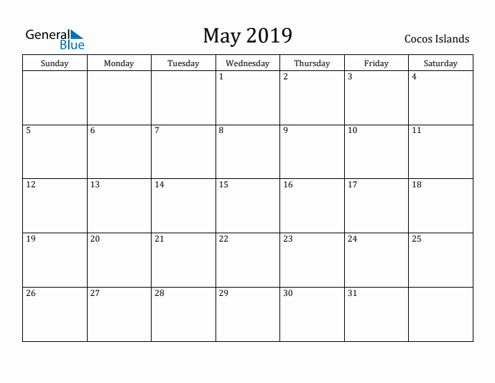 May 2019 Calendar Cocos Islands