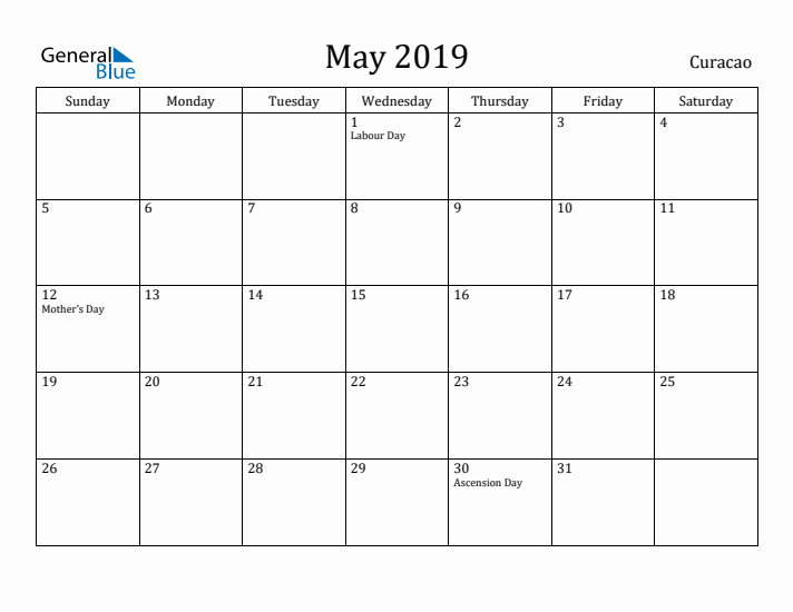 May 2019 Calendar Curacao