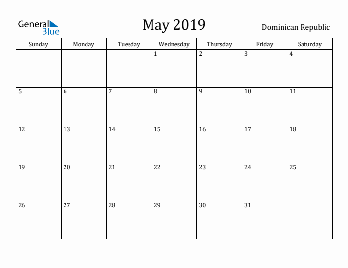 May 2019 Calendar Dominican Republic