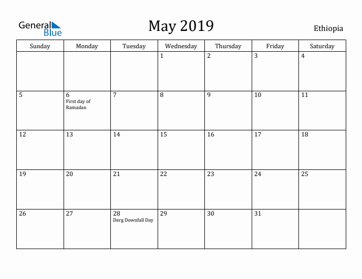 May 2019 Calendar Ethiopia