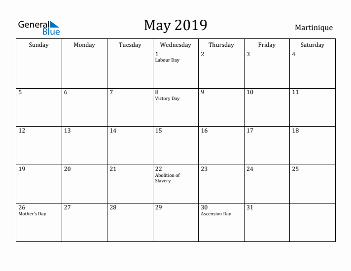 May 2019 Calendar Martinique