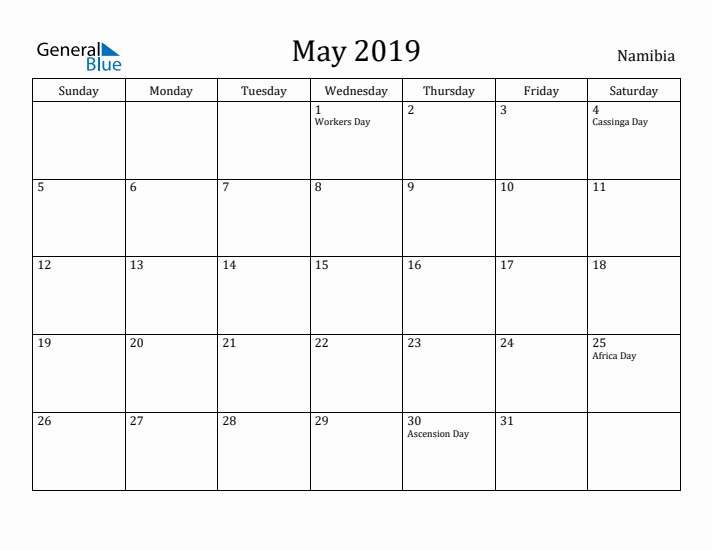 May 2019 Calendar Namibia