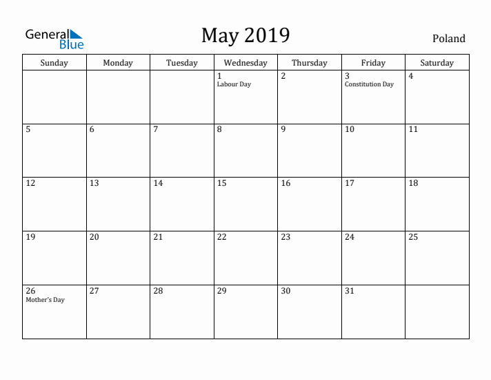 May 2019 Calendar Poland