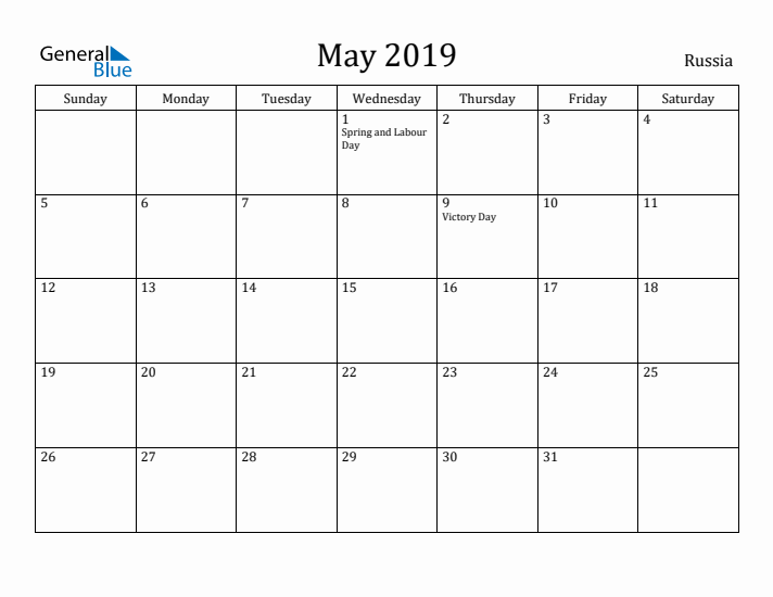 May 2019 Calendar Russia