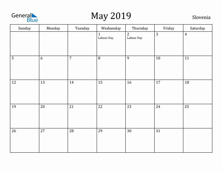 May 2019 Calendar Slovenia