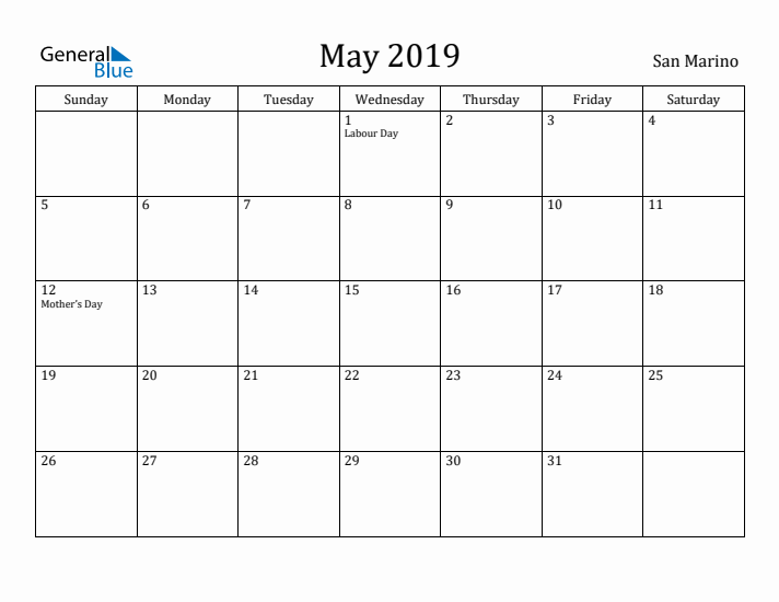 May 2019 Calendar San Marino