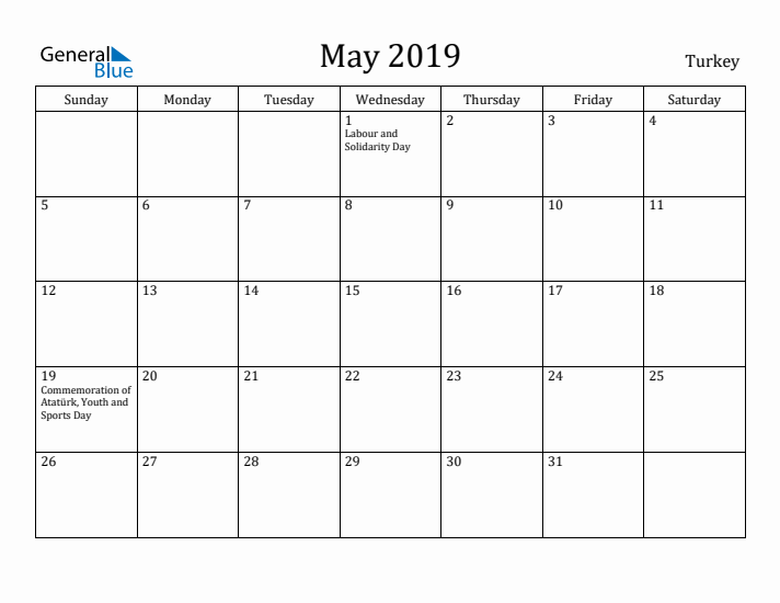 May 2019 Calendar Turkey