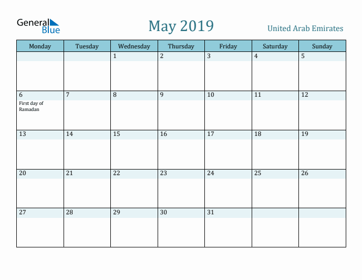 May 2019 Calendar with Holidays