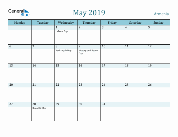 May 2019 Calendar with Holidays