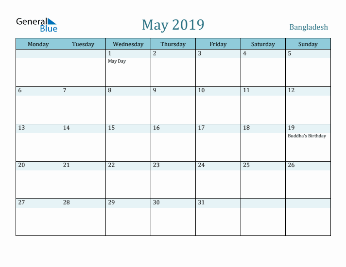 May 2019 Calendar with Holidays