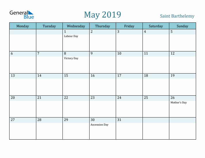 May 2019 Calendar with Holidays