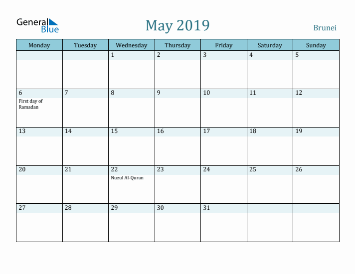 May 2019 Calendar with Holidays