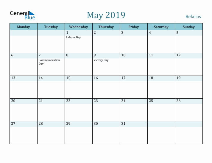 May 2019 Calendar with Holidays