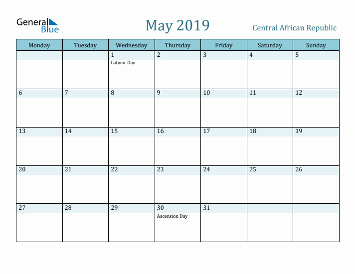 May 2019 Calendar with Holidays