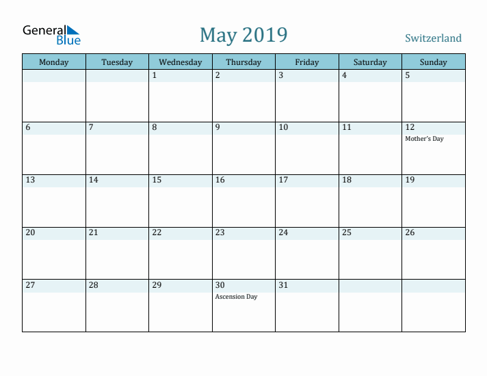 May 2019 Calendar with Holidays