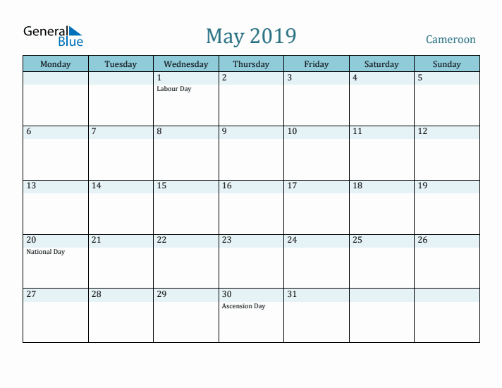 May 2019 Calendar with Holidays