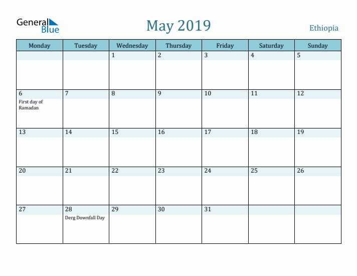 May 2019 Calendar with Holidays