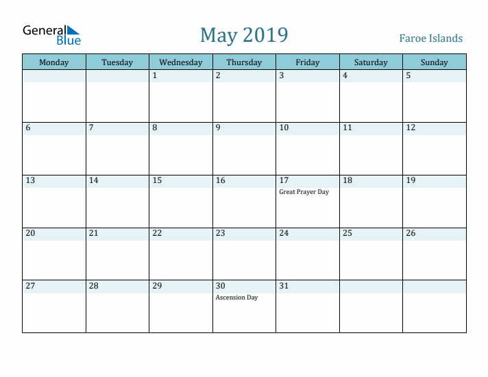 May 2019 Calendar with Holidays