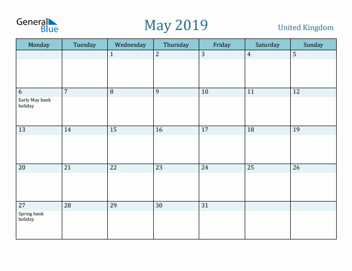 May 2019 Calendar with Holidays