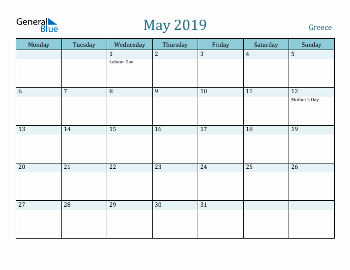 May 2019 Calendar with Holidays