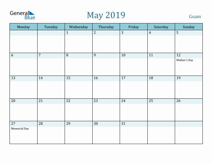 May 2019 Calendar with Holidays