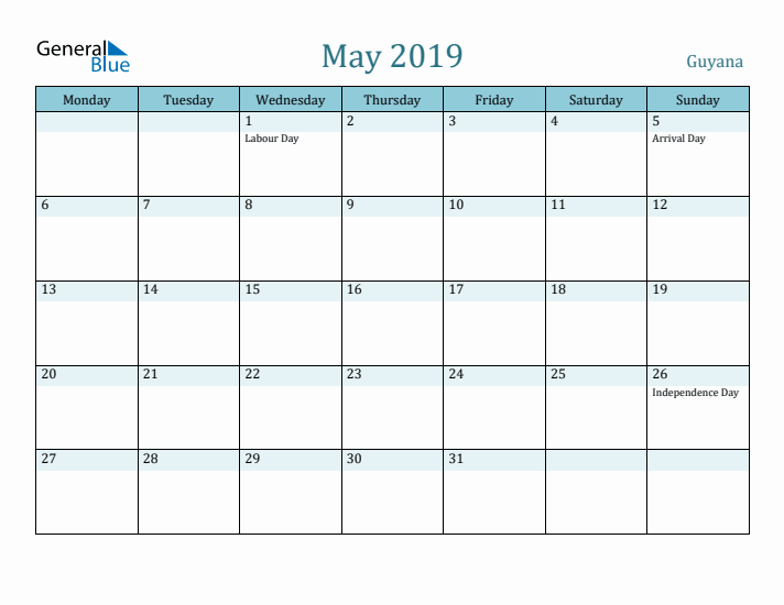 May 2019 Calendar with Holidays