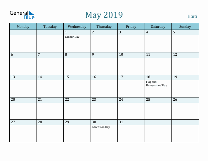 May 2019 Calendar with Holidays