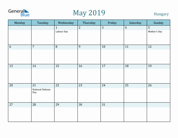 May 2019 Calendar with Holidays