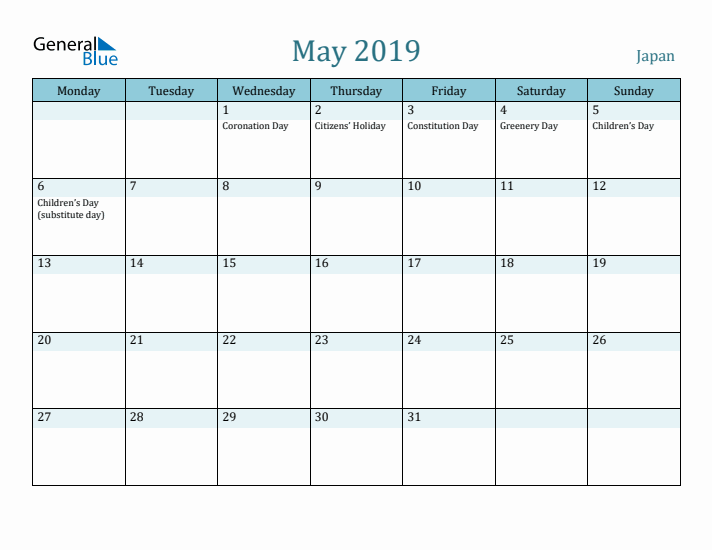 May 2019 Calendar with Holidays