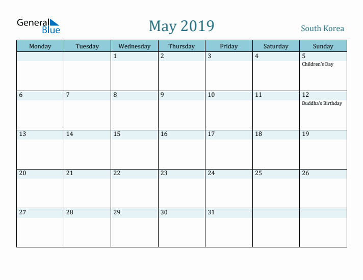 May 2019 Calendar with Holidays