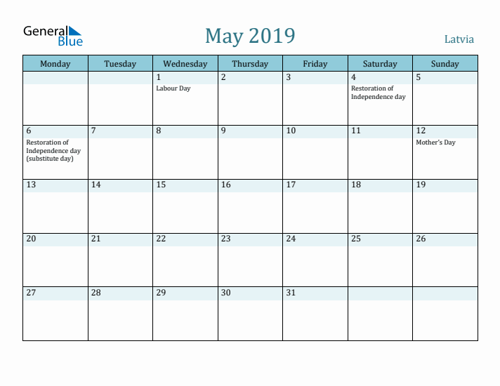 May 2019 Calendar with Holidays