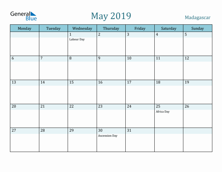 May 2019 Calendar with Holidays