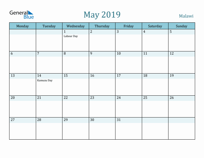 May 2019 Calendar with Holidays