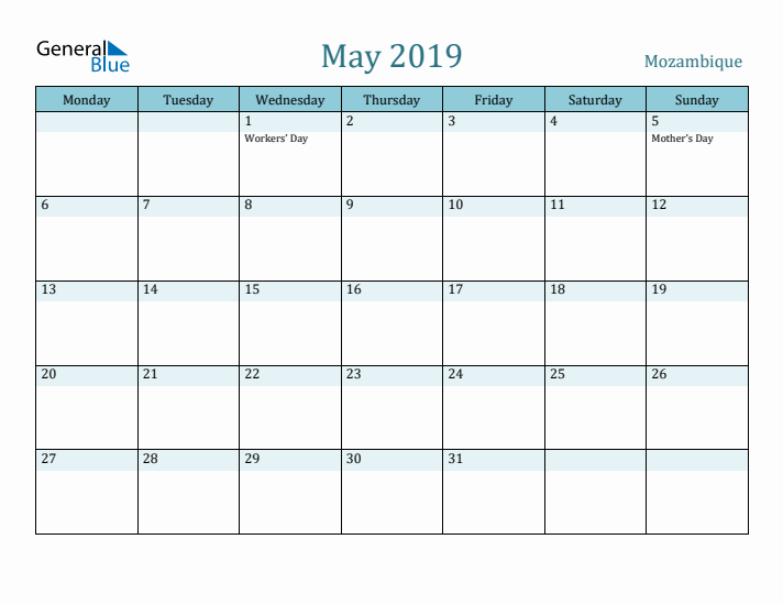 May 2019 Calendar with Holidays