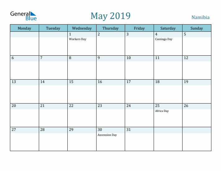 May 2019 Calendar with Holidays