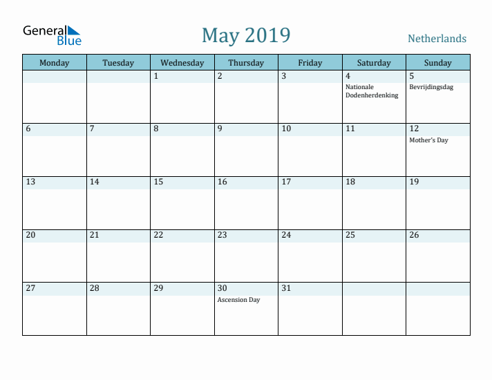 May 2019 Calendar with Holidays