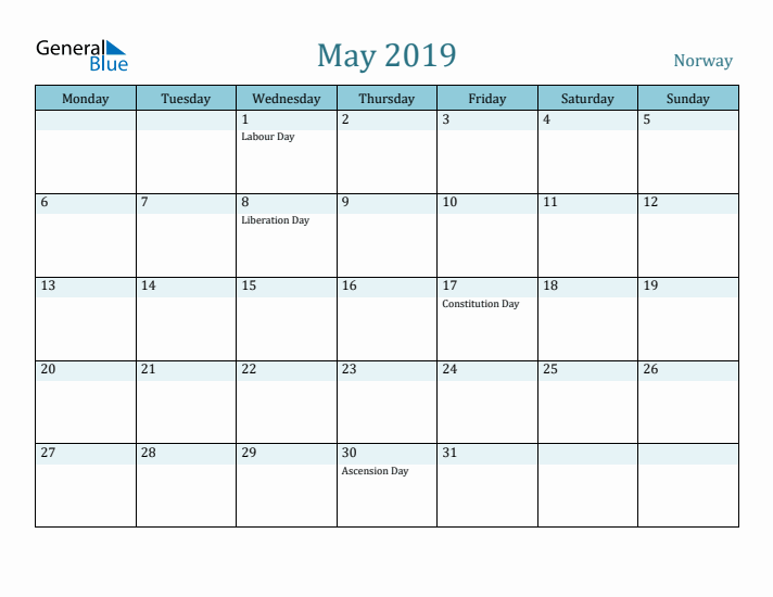 May 2019 Calendar with Holidays