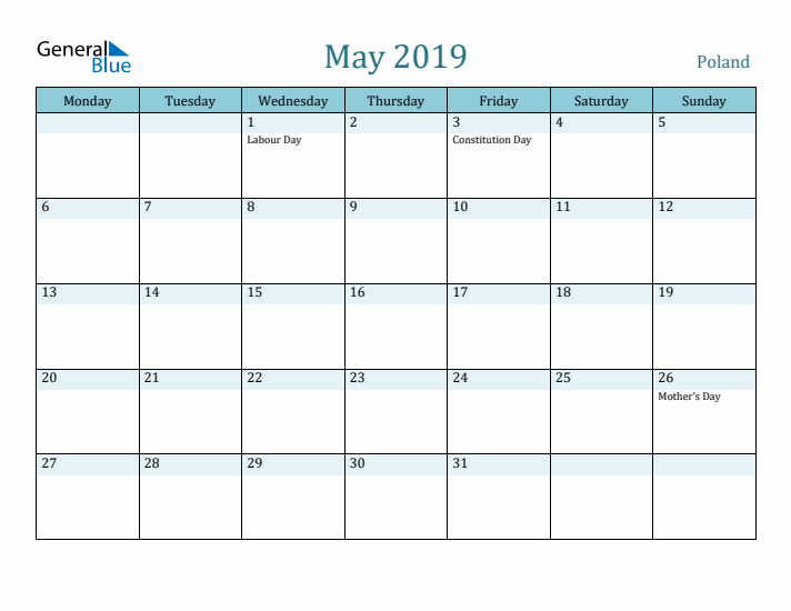 May 2019 Calendar with Holidays