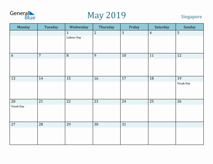 May 2019 Calendar with Holidays