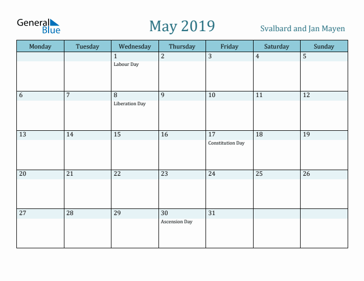 May 2019 Calendar with Holidays