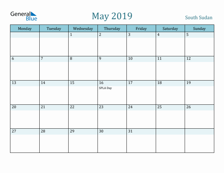 May 2019 Calendar with Holidays