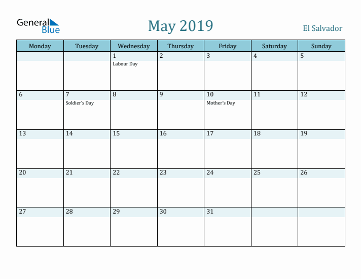 May 2019 Calendar with Holidays