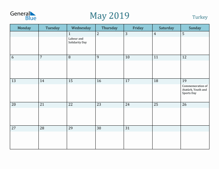 May 2019 Calendar with Holidays