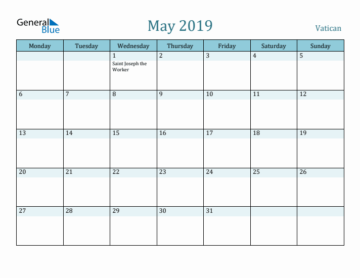 May 2019 Calendar with Holidays