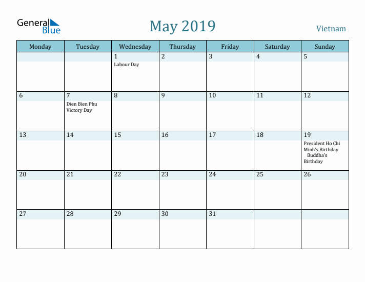 May 2019 Calendar with Holidays