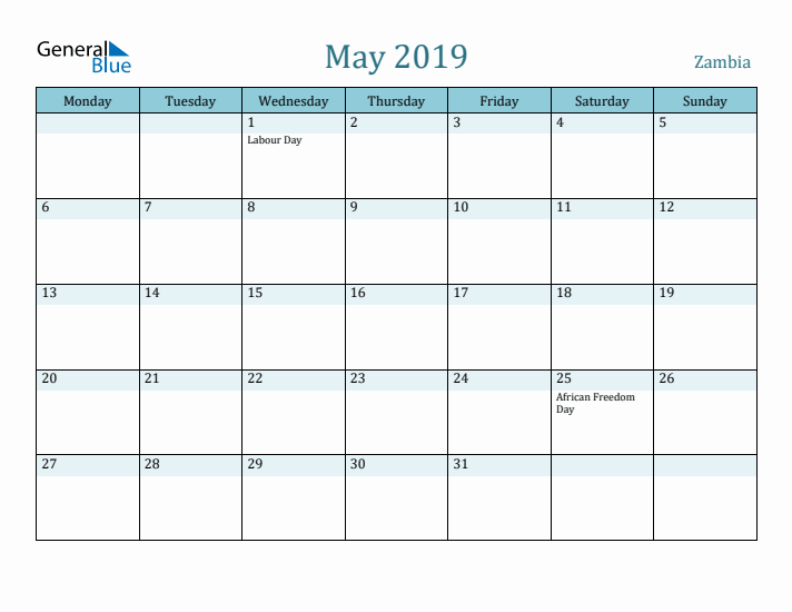 May 2019 Calendar with Holidays